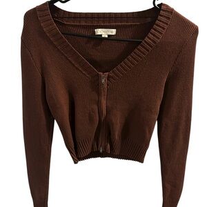 La Hearts Chocolate Brown V-Neck Cardigan